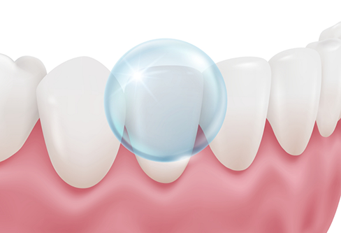 Illustration of a row of teeth with one sparkling